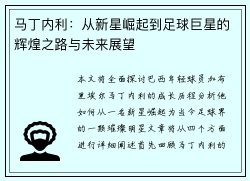 马丁内利：从新星崛起到足球巨星的辉煌之路与未来展望