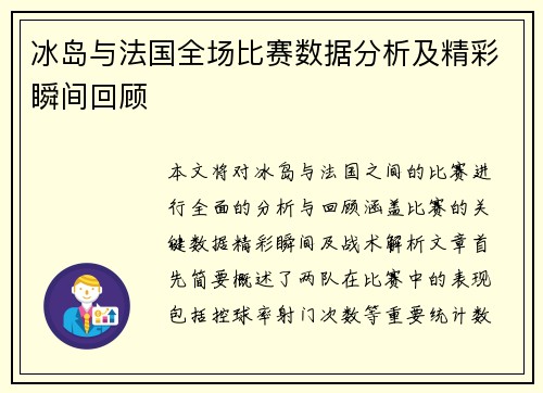 冰岛与法国全场比赛数据分析及精彩瞬间回顾