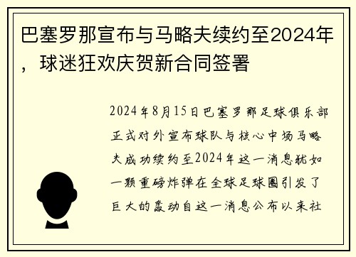 巴塞罗那宣布与马略夫续约至2024年，球迷狂欢庆贺新合同签署