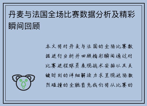 丹麦与法国全场比赛数据分析及精彩瞬间回顾