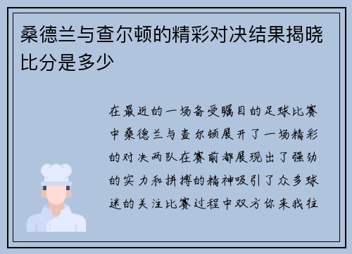 桑德兰与查尔顿的精彩对决结果揭晓比分是多少